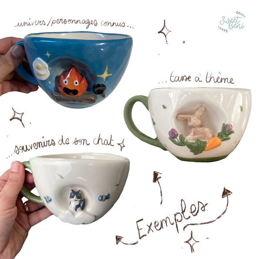 Pré-commande Tasse PERSONNALISÉE, sur-mesure, PERSONNALISATION. Fait main, artisanale.(animaux, motifs floraux, feuilles, céramique, tasse à café, thé)