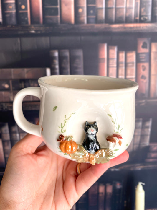 Pré-commande Tasse Chat à la citrouille, décor automnal, tasse à café, thé