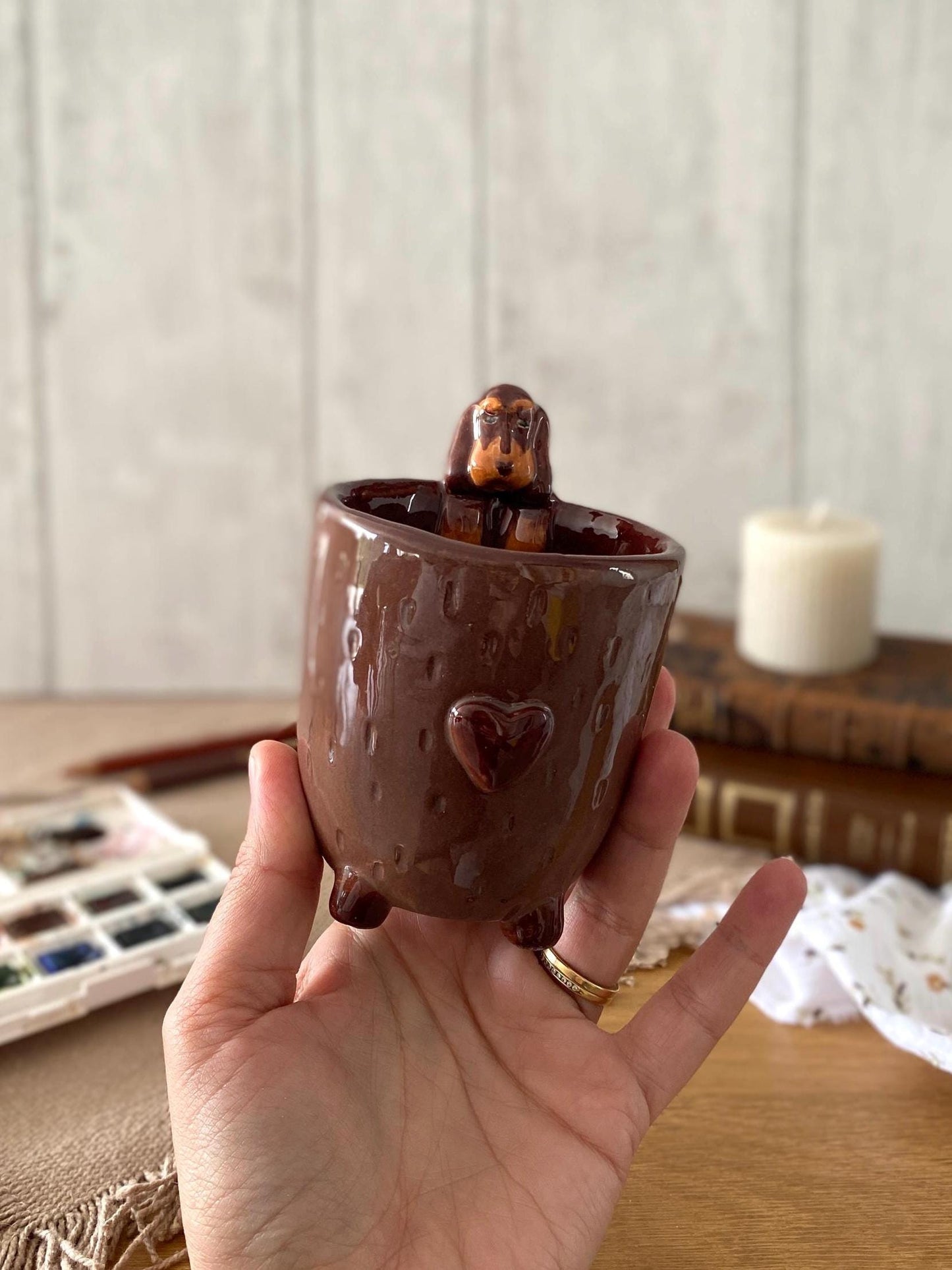 Gobelet à eau, pour aquarelle, peinture PERSONNALISABLE, animal, mug, tasse en céramique, tasse à café, thé